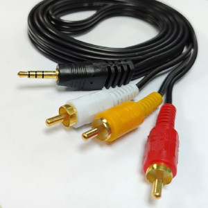 Аудио-видео шнур JACK 3.5mm 4 контакта на 3 RCA (тюльпаны) 1.5 метра для цифровых приставок